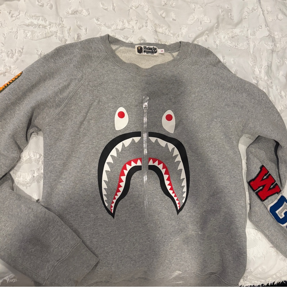 Bape Gray Crewneck Sweater Shark Design